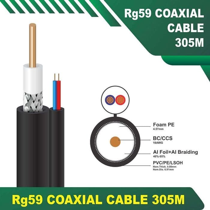 RG59 Coaxial Cable with 2core 1.5mm power cable 305m