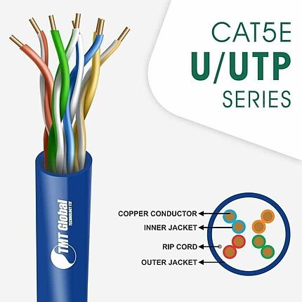 CAT5e U/UTP PVC network cable, 24 AWG, 4-pair, 305 m. TMT Global 5X148BPX; 10 colour models.