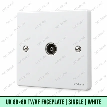 UK 86 by 86 millimetre single TV-RF coax faceplate in white, TMT Global