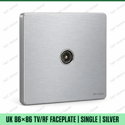 UK 86 by 86 millimetre single TV-RF coax faceplate in silver, TMT Global
