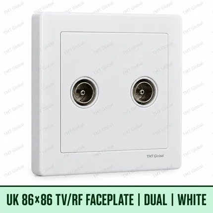 UK 86 by 86 millimetre dual TV-RF coax faceplate in white, TMT Global