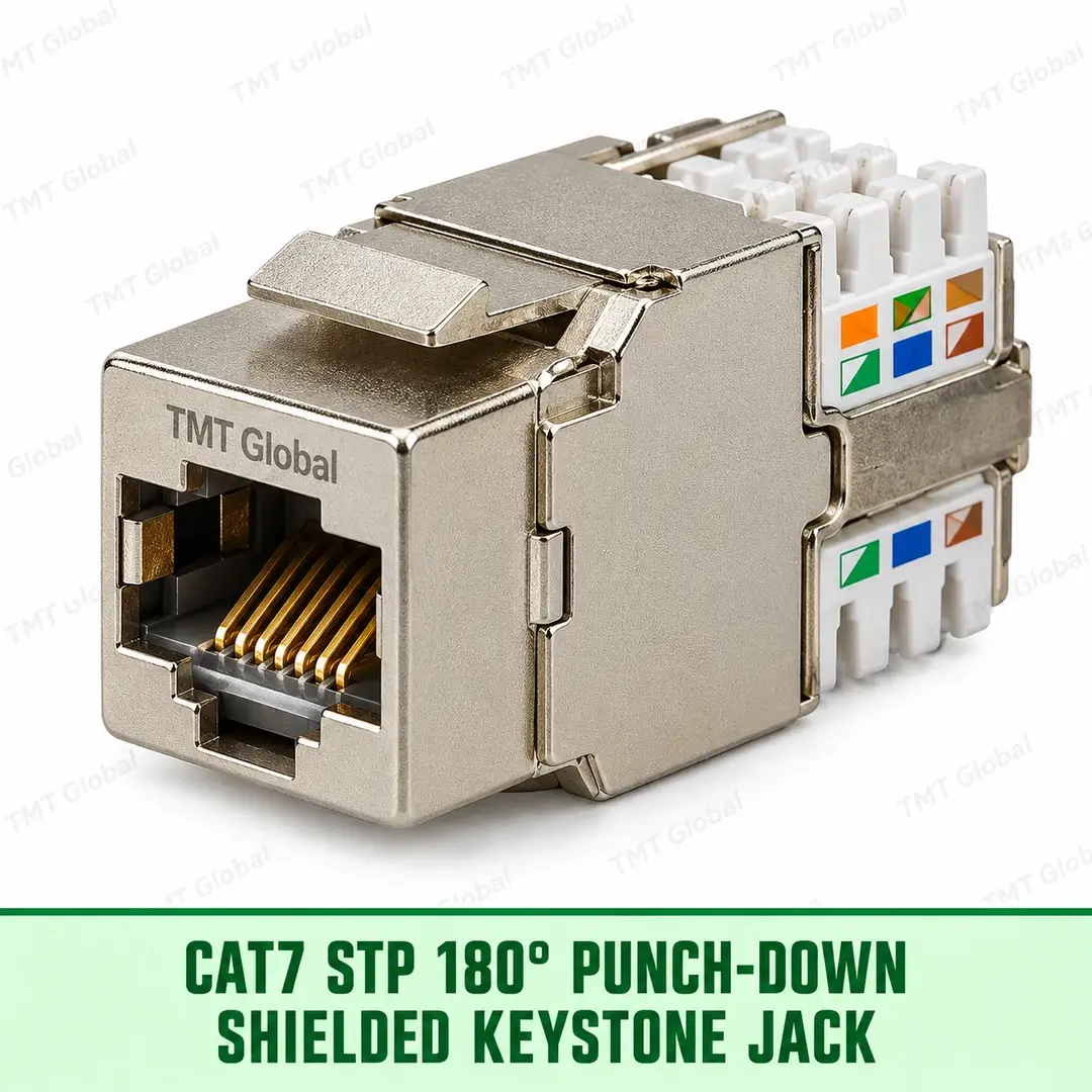 Cat7 STP 180-degree punch-down shielded keystone jack, TMT Global Cat7 STP 180-degree punch-down shielded keystone jack, TMT Global
