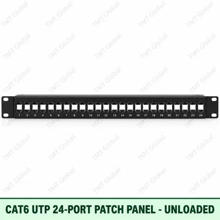 Cat6 UTP 24-Port Angled Patch Panel – Unloaded