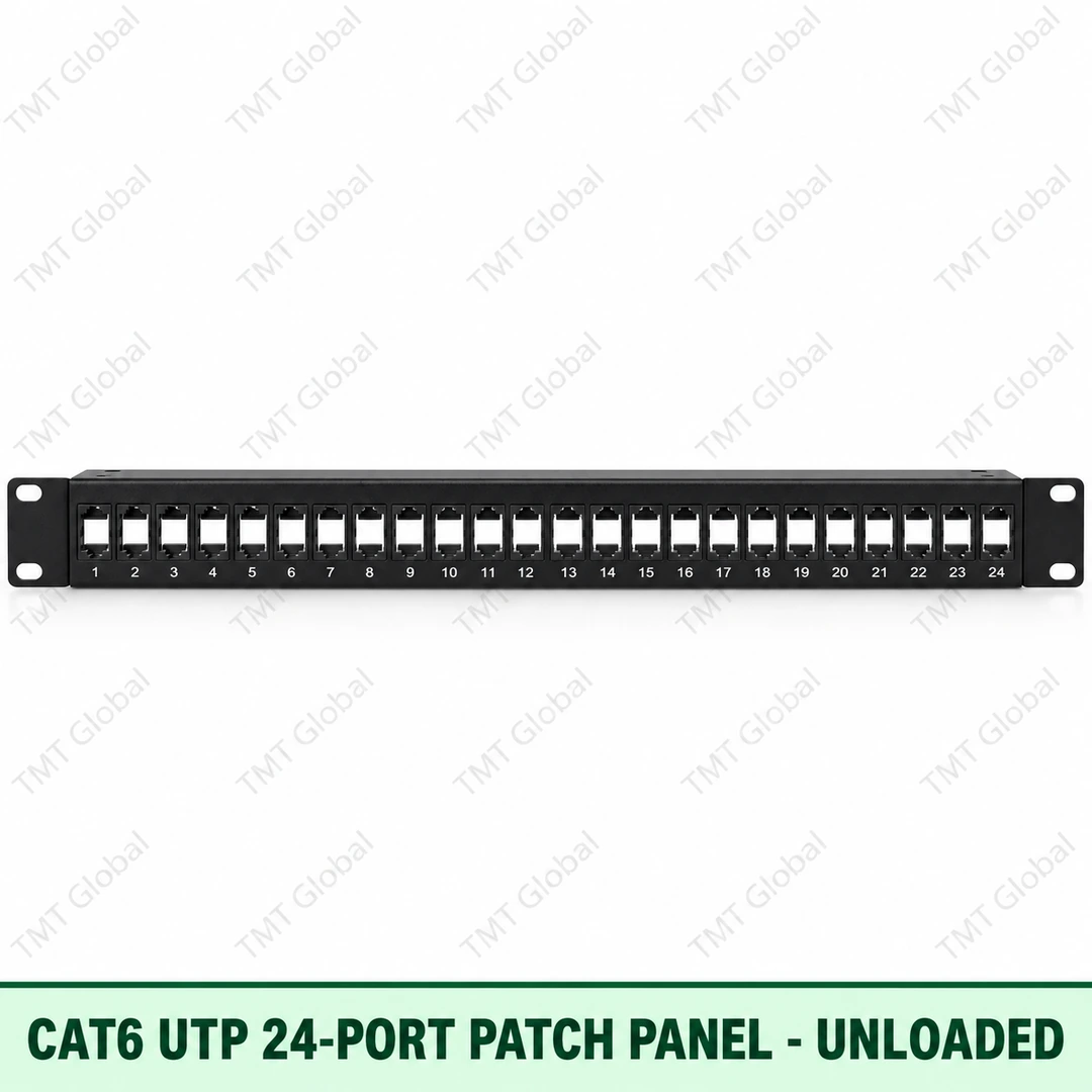 Cat6 UTP 24-Port Angled Patch Panel – Unloaded Cat6 UTP 24-Port Angled Patch Panel – Unloaded