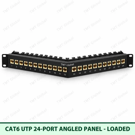 Cat6 UTP 24-Port Angled Patch Panel – Loaded