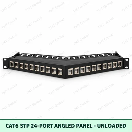 Cat6 STP 24-Port Angled Patch Panel – Unloaded