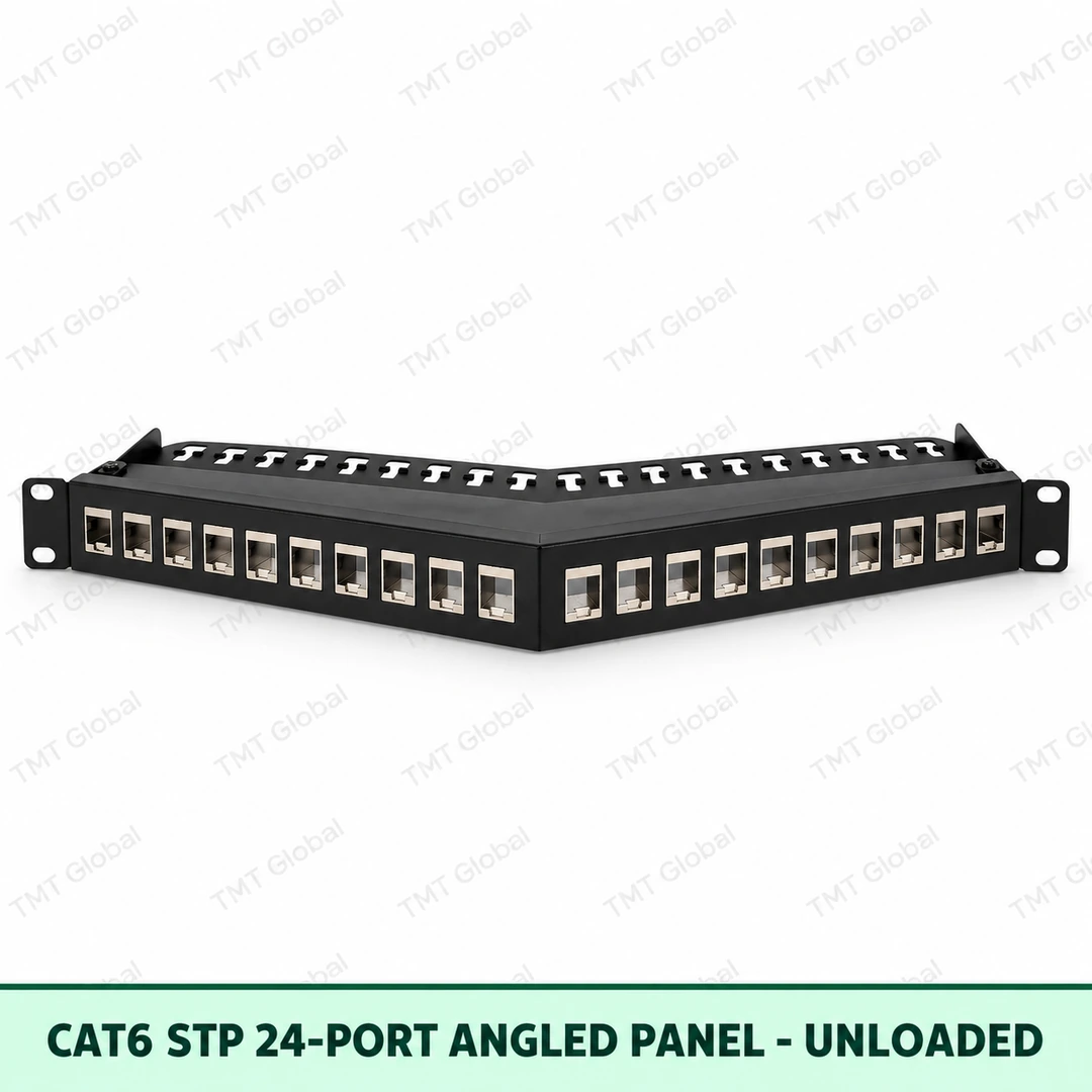 Cat6 STP 24-Port Angled Patch Panel – Unloaded Cat6 STP 24-Port Angled Patch Panel – Unloaded