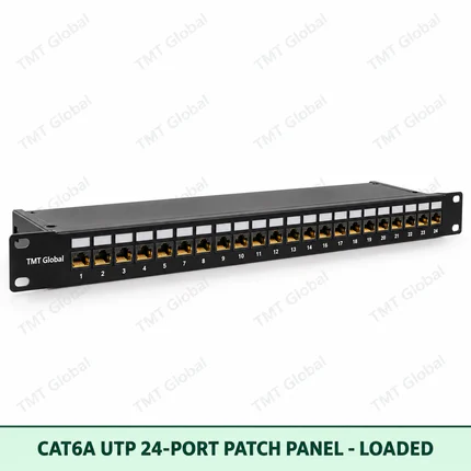 Cat6A UTP 24-Port Patch Panel – Loaded