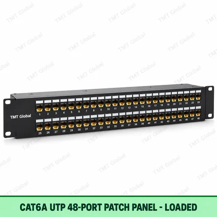 Cat6A UTP 48-Port Patch Panel – Loaded