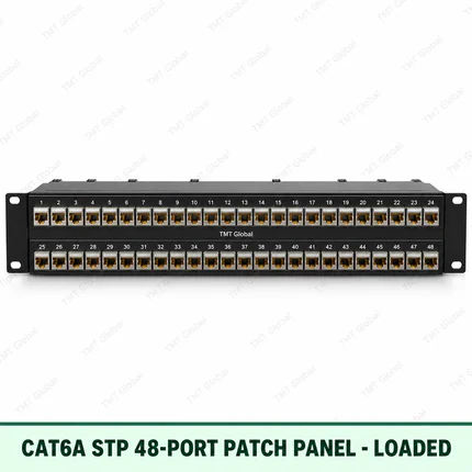 Cat6A STP 48-Port Patch Panel – Loaded