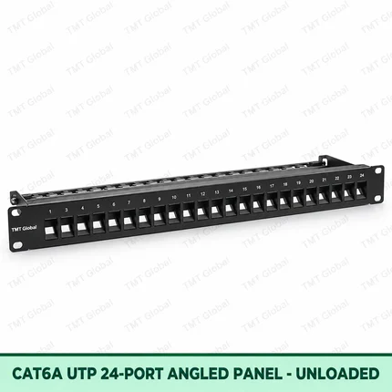 Cat6A UTP 24-Port Angled Patch Panel – Unloaded