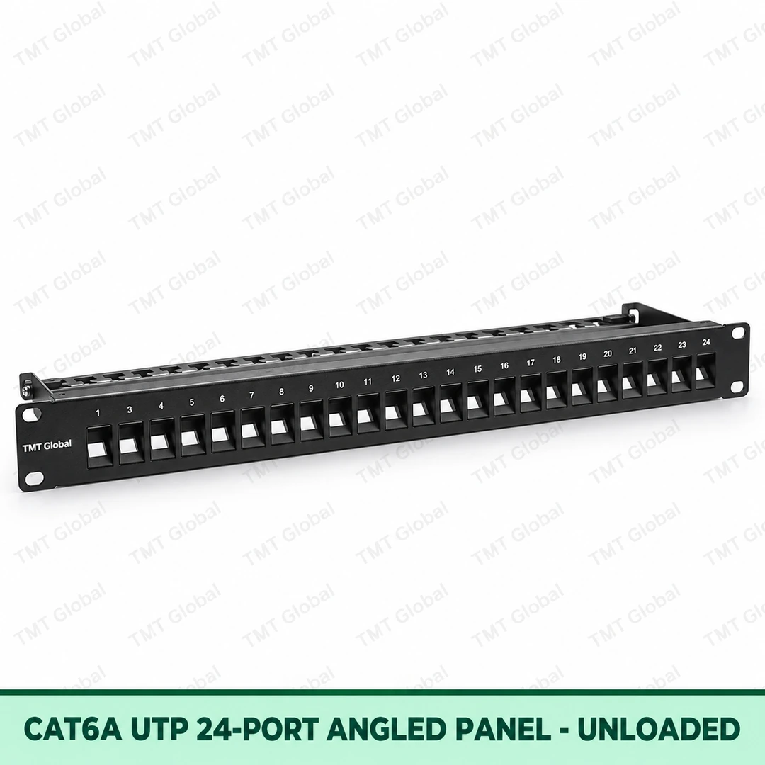 Cat6A UTP 24-Port Angled Patch Panel – Unloaded Cat6A UTP 24-Port Angled Patch Panel – Unloaded