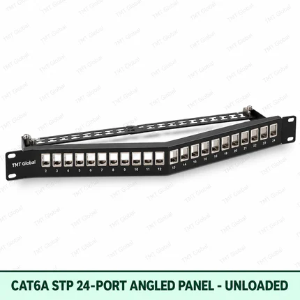 Cat6A STP 24-Port Angled Patch Panel – Unloaded