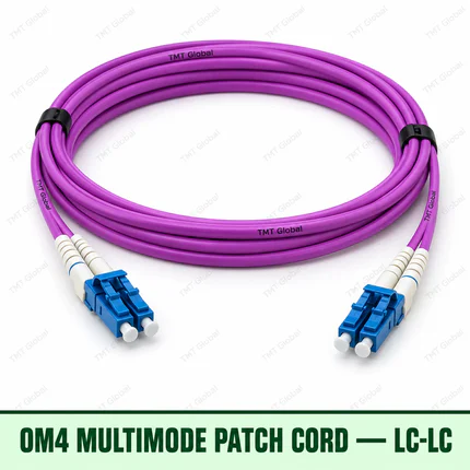 OM4 multimode LC-LC fibre patch cord with violet duplex jacket, TMT Global