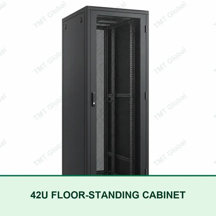 TMT Global 42U black floor-standing network cabinet with perforated front door