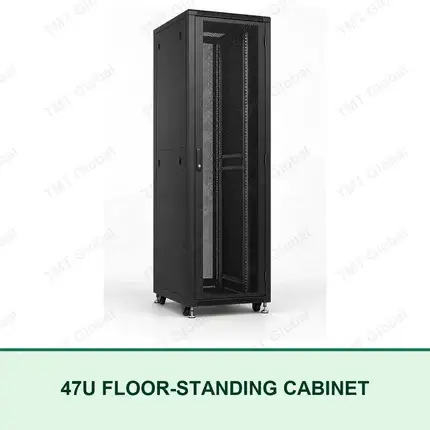 TMT Global 47U black floor-standing server cabinet with perforated lockable front door
