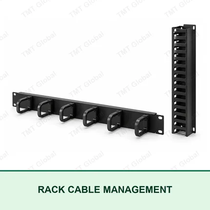TMT Global rack cable management panel with horizontal D-rings and vertical finger duct