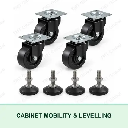 TMT Global rack cabinet swivel caster wheels and adjustable levelling feet