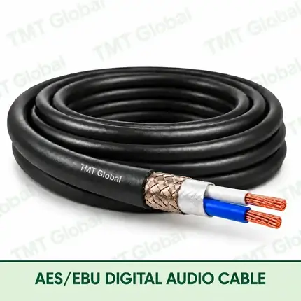 TMT Global 1 Pair 2 Core 110 Ohm AES EBU Digital Audio Cable product image showing the cable coil and exposed conductor cutaway.