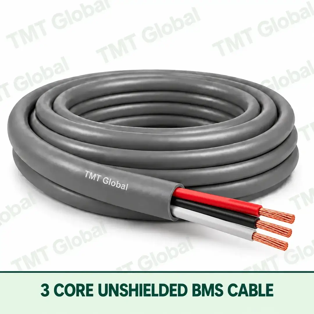 TMT Global 3 Core Unshielded BMS Cable product cable with 3 clearly visible conductors; unshielded. TMT Global 3 Core Unshielded BMS Cable product cable with 3 clearly visible conductors; unshielded.