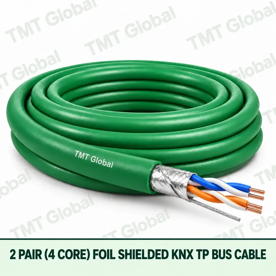 TMT Global 2 pair 4 core foil shielded KNX TP bus cable with drain wire. TMT Global 2 pair 4 core foil shielded KNX TP bus cable with drain wire.