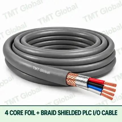 TMT Global 4 core foil + braid shielded PLC I/O cable, with 4 visible copper conductors.