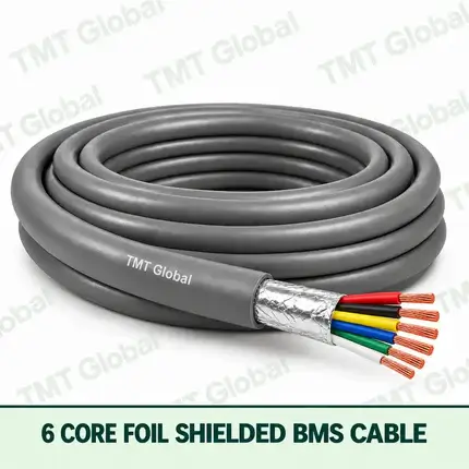 TMT Global 6 Core Foil Shielded BMS Cable product cable with 6 clearly visible conductors; foil shielded.