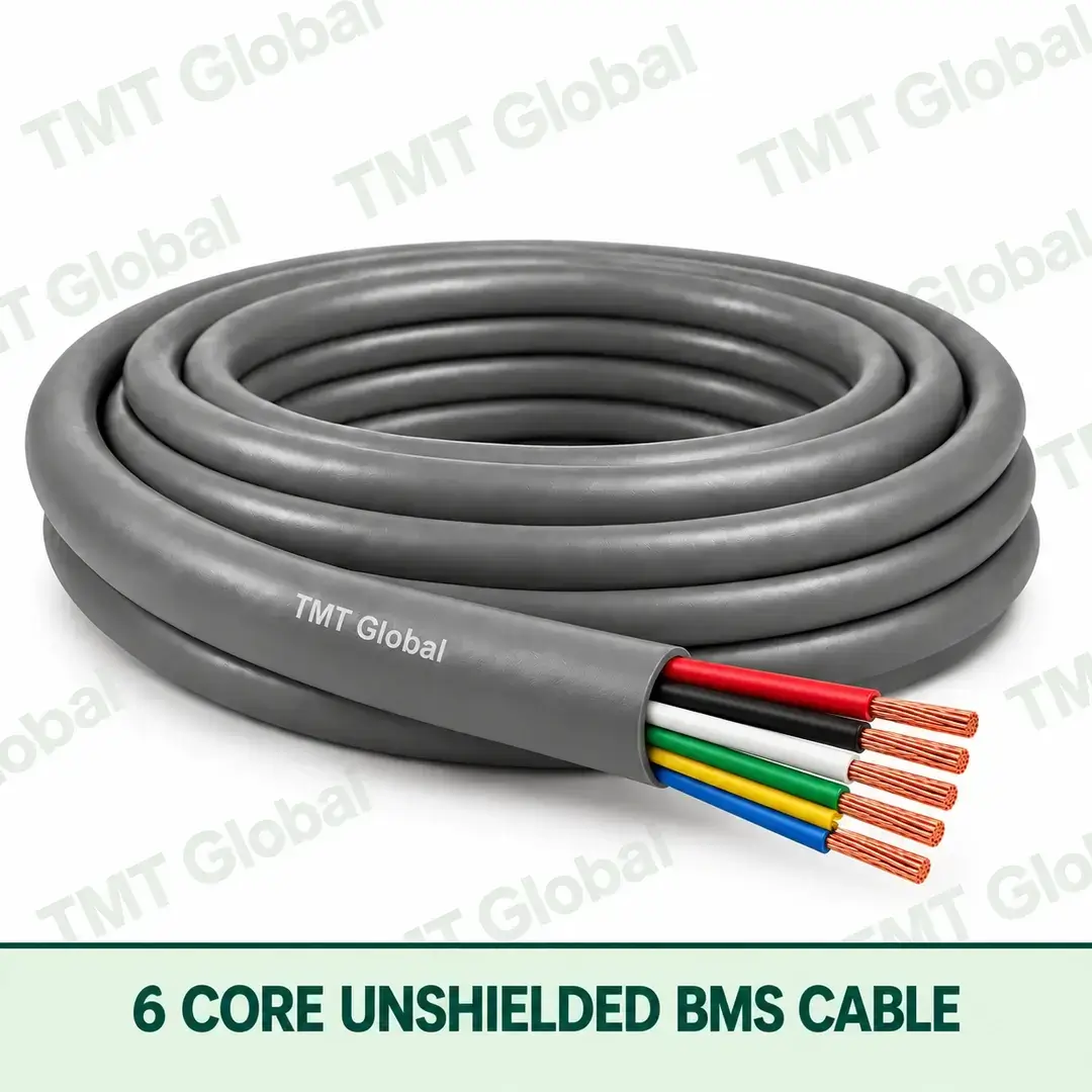 TMT Global 6 Core Unshielded BMS Cable product cable with 6 clearly visible conductors; unshielded. TMT Global 6 Core Unshielded BMS Cable product cable with 6 clearly visible conductors; unshielded.