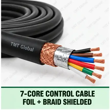 TMT Global 7 core Foil + Braid Shielded Control Cable, with 7 visible copper conductors; foil + braid shielded.