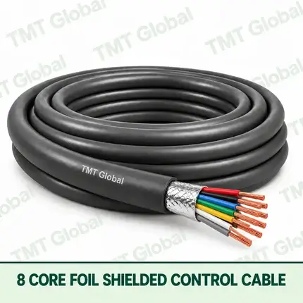 TMT Global 8 core Foil Shielded Control Cable, with 8 visible copper conductors; foil shielded.