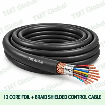 TMT Global 12 core Foil + Braid Shielded Control Cable, with 12 visible copper conductors; foil + braid shielded.
