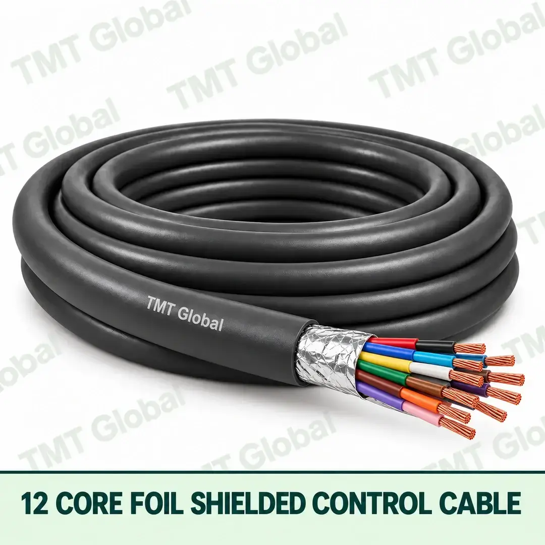 TMT Global 12 core Foil Shielded Control Cable, with 12 visible copper conductors; foil shielded. TMT Global 12 core Foil Shielded Control Cable, with 12 visible copper conductors; foil shielded.