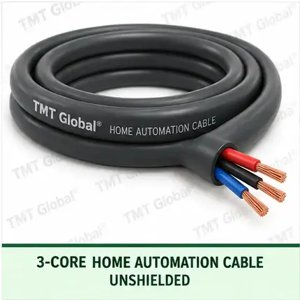 TMT Global 3 core unshielded home automation cable, with 3 colored copper conductors.