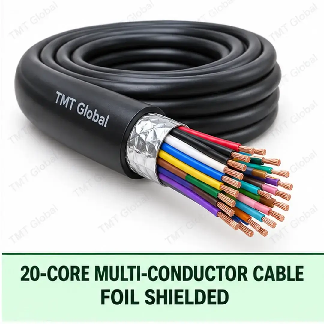 TMT Global 20 core foil shielded multi-conductor cable, with 20 individually insulated copper conductors. TMT Global 20 core foil shielded multi-conductor cable, with 20 individually insulated copper conductors.