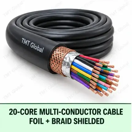 TMT Global 20 core foil + braid shielded multi-conductor cable, with 20 individually insulated copper conductors.