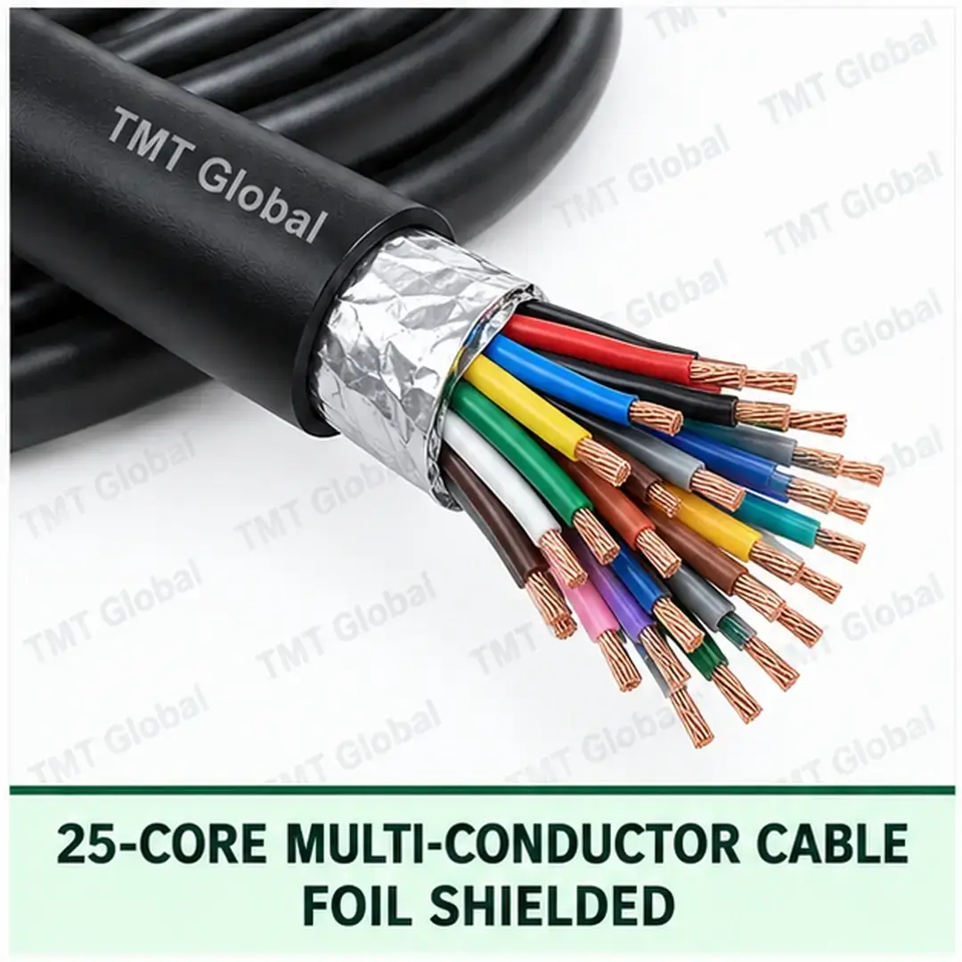 TMT Global 25 core foil shielded multi-conductor cable, with 25 individually insulated copper conductors. TMT Global 25 core foil shielded multi-conductor cable, with 25 individually insulated copper conductors.