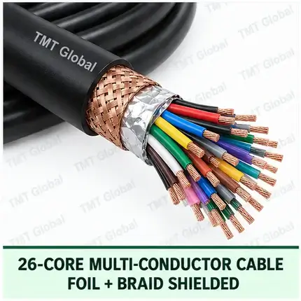 TMT Global 26 core foil + braid shielded multi-conductor cable, with 26 individually insulated copper conductors.
