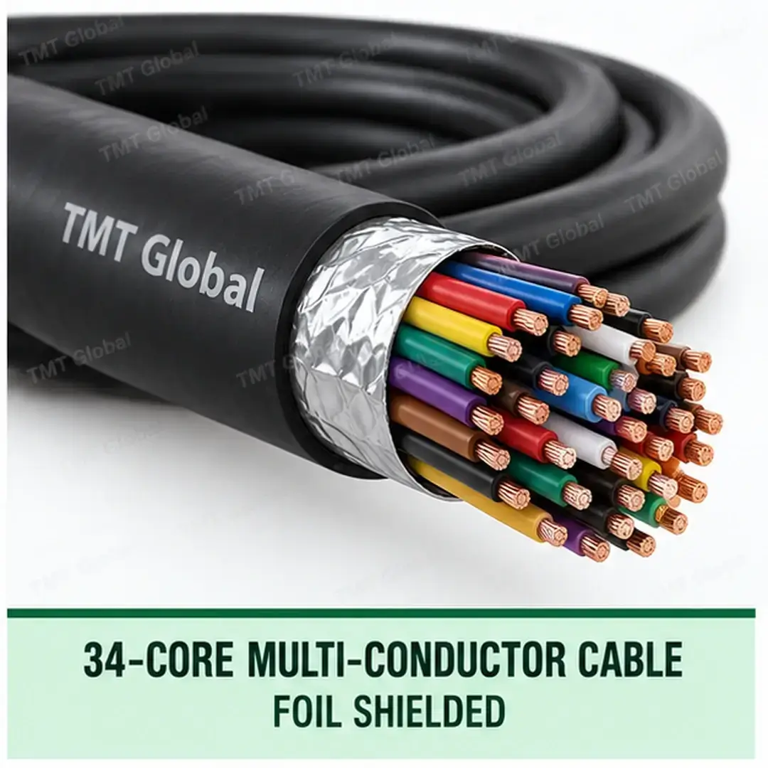 TMT Global 34 core foil shielded multi-conductor cable, with 34 individually insulated copper conductors. TMT Global 34 core foil shielded multi-conductor cable, with 34 individually insulated copper conductors.