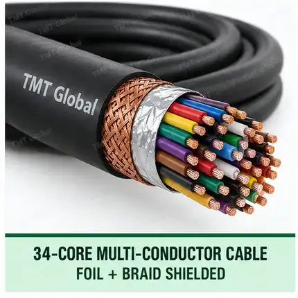 TMT Global 34 core foil + braid shielded multi-conductor cable, with 34 individually insulated copper conductors.