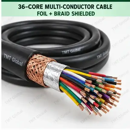 TMT Global 36 core foil + braid shielded multi-conductor cable, with 36 individually insulated copper conductors.