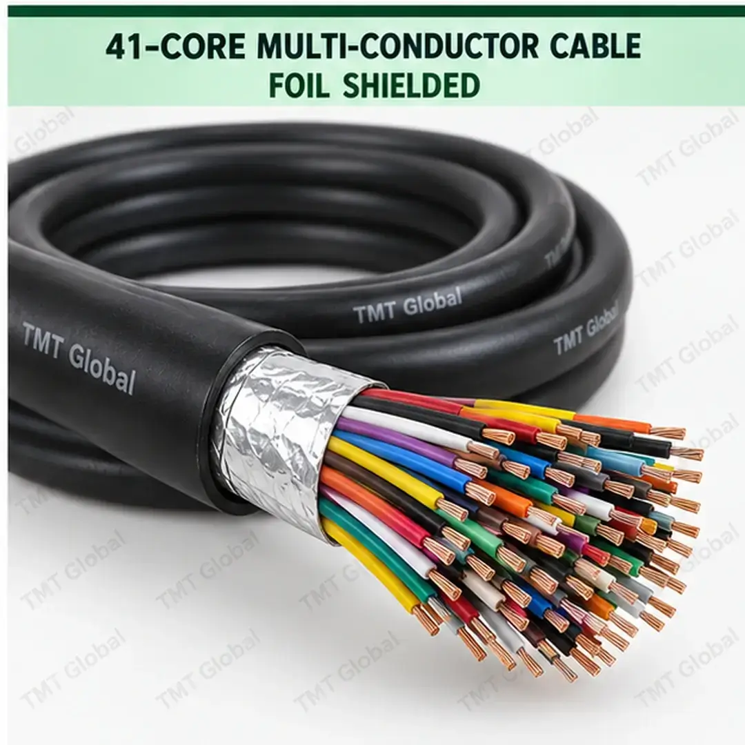 TMT Global 41 core foil shielded multi-conductor cable, with 41 individually insulated copper conductors. TMT Global 41 core foil shielded multi-conductor cable, with 41 individually insulated copper conductors.