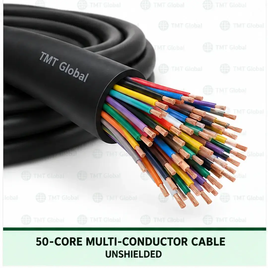 TMT Global 50 core unshielded multi-conductor cable, with 50 individually insulated copper conductors. TMT Global 50 core unshielded multi-conductor cable, with 50 individually insulated copper conductors.