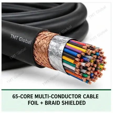 TMT Global 65 core foil + braid shielded multi-conductor cable, with 65 individually insulated copper conductors.