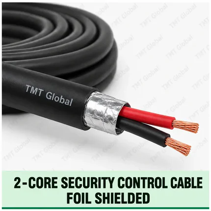 TMT Global 2 core security control cable, showing 2 copper conductors; foil shielded.