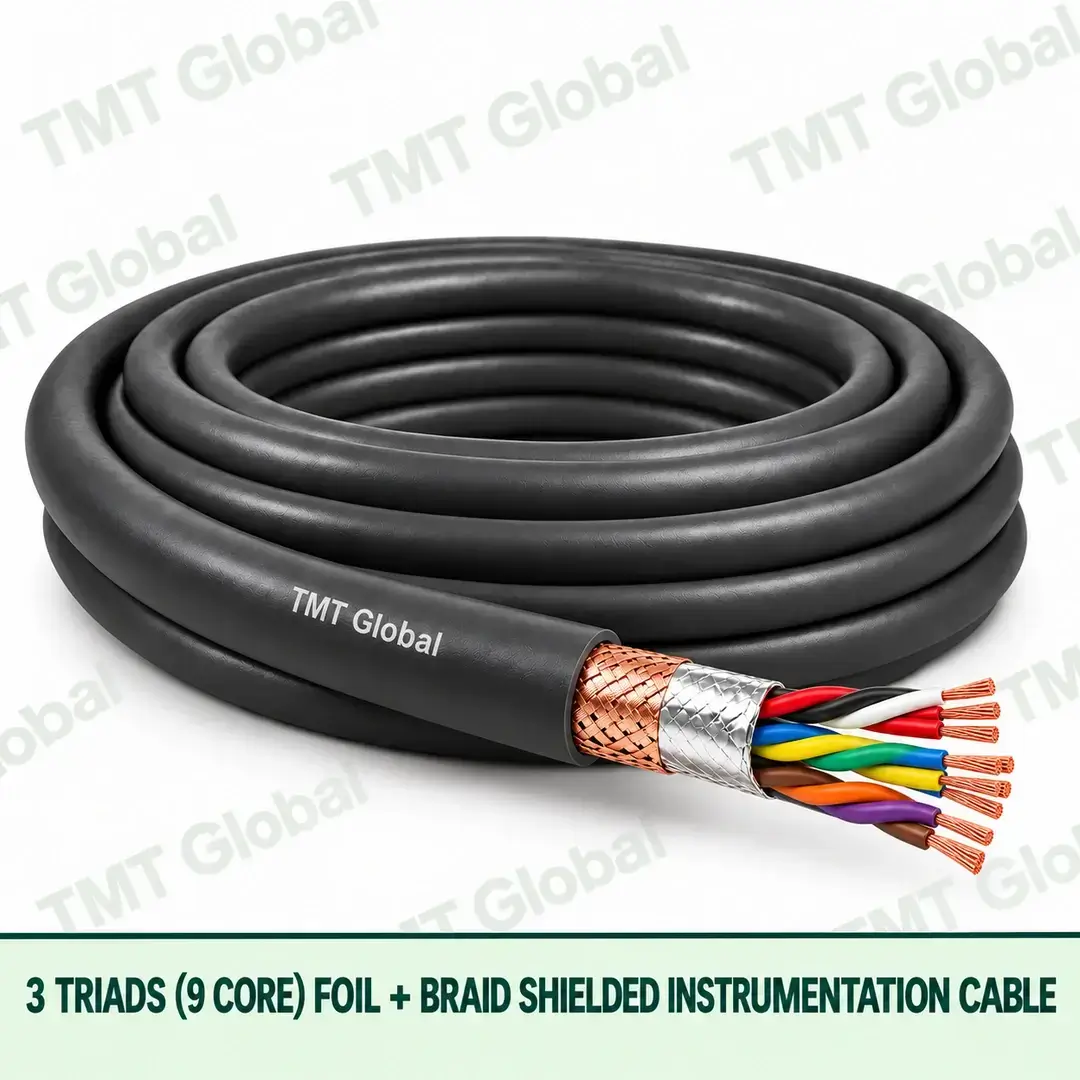 TMT Global 3 triad 9 core foil + braid shielded instrumentation cable, with triad groups visible TMT Global 3 triad 9 core foil + braid shielded instrumentation cable, with triad groups visible