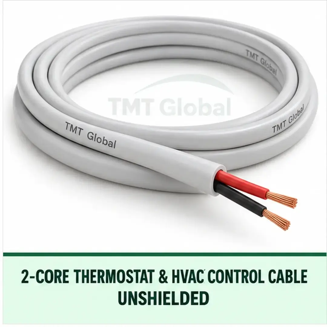 TMT Global 2 core unshielded thermostat and HVAC control cable, with 2 insulated copper conductors. TMT Global 2 core unshielded thermostat and HVAC control cable, with 2 insulated copper conductors.
