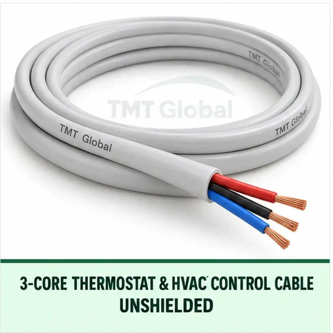 TMT Global 3 core unshielded thermostat and HVAC control cable, with 3 insulated copper conductors. TMT Global 3 core unshielded thermostat and HVAC control cable, with 3 insulated copper conductors.