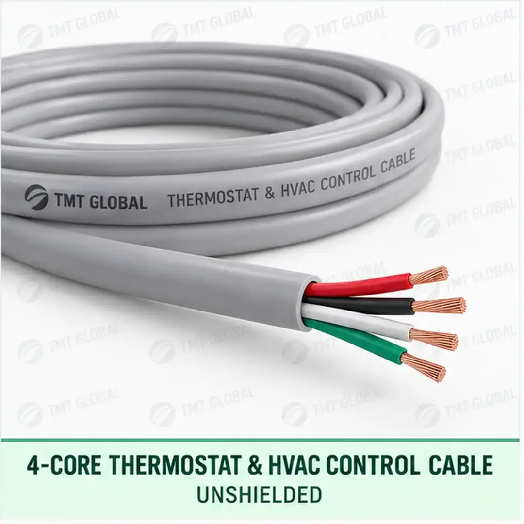 TMT Global 4 core unshielded thermostat and HVAC control cable, with 4 insulated copper conductors. TMT Global 4 core unshielded thermostat and HVAC control cable, with 4 insulated copper conductors.