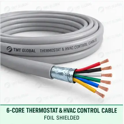 TMT Global 6 core foil shielded thermostat and HVAC control cable, with 6 insulated copper conductors.